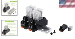 DC 12V Electromagnetic Power Relay DPDT 10A with Base and DIN Rail
