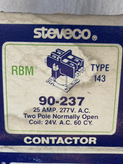 STEVECO 90-237 25A 277VAC 2-POLE N.O. TYPE 143 CONTACTOR W/ 24V AC COIL – NEW