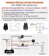 12V Electric Fuel Pump Waterproof Relay Kit Heavy Duty Long Wiring Harness Kit 6
