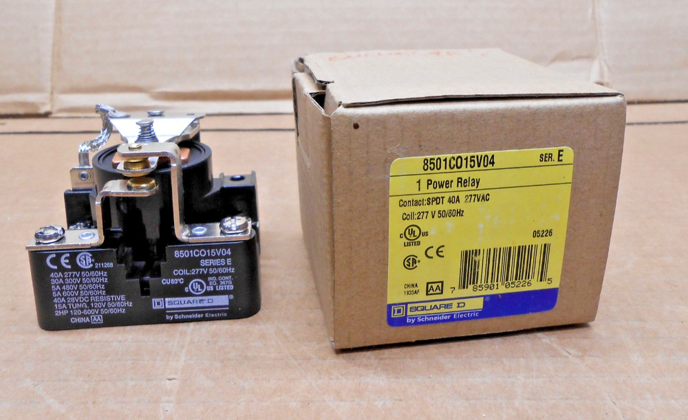 NEW SQUARE D 8501CO15V04 POWER RELAY 277VAC COIL 40A SPDT 1 NO 1 NC SERIES E