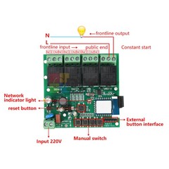 AC 220V Smart 4-channel WiFi Remote Control Relay Switch Module 433MHz Tuya APP