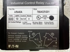 👀 EATON 4 POLE INDUSTRIAL CONTROL RELAY 600 VAC 10 AMP 120 VAC COIL AR440A