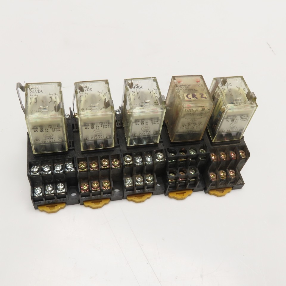 Omron MY4N 24VDC General Purpose Plug In Relay W/ Socket Base Lot OF 5