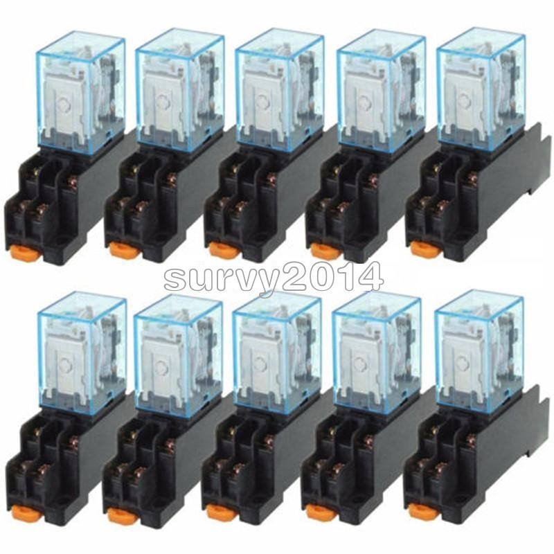 12V DC Coil Power Relay LY2NJ DPDT 8 Pin HH62P JQX-13F With Socket Base