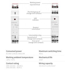 Auxiliary Relay Intermediate Relay 16A 1SPDT RELAYS Din Rail GR8-116 AC/DC12V