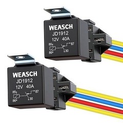 2 Pack Car Relays 12V 40A SPST 4-Pin with Interlocking Socket and Wiring Harness