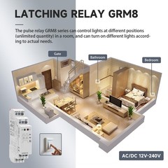 GRM802 Electronic Latching Memory Relay 16A 2SPDT Din Rail AC/DC12V240V