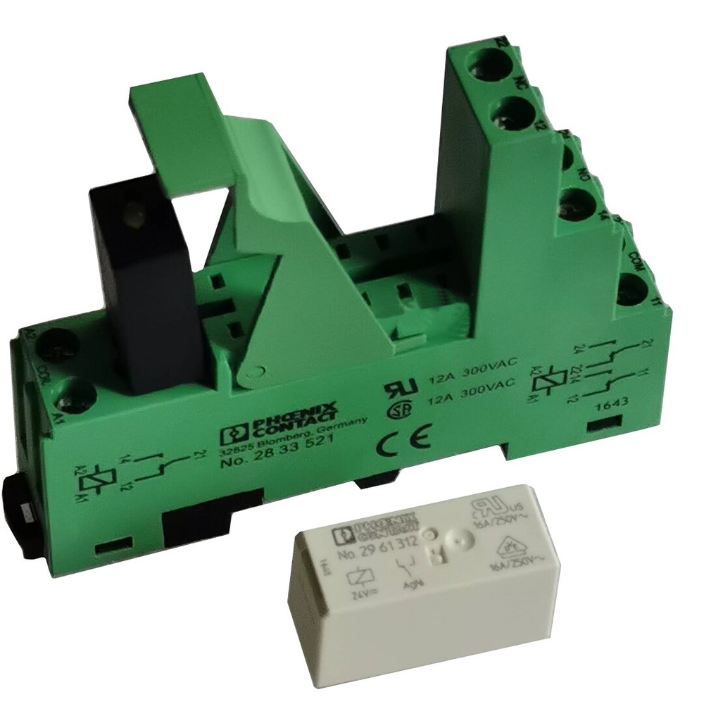 2Pcs Phoenix No.2961312 24VDC Relay with No.2833521 Scoket NO.2834326 Module