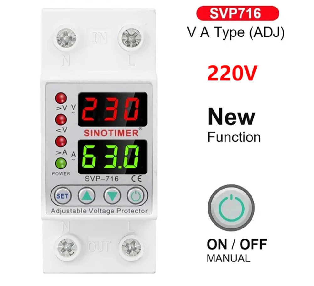 Dual Display Voltage Protector Relay 40A 63A 80A 220V 230V DIN Rail Type Tools