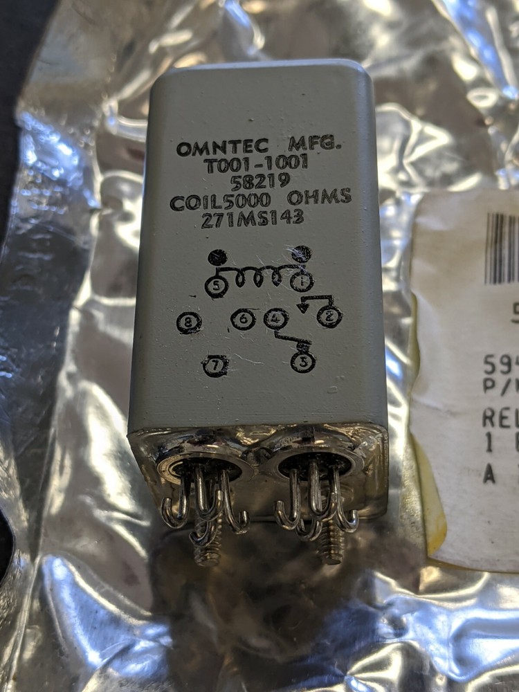 Relay, OMNTEC, T001/1001, 28 VDC,115AC, 5000 OHMS, 5945-00-814-6833(1 pc)
