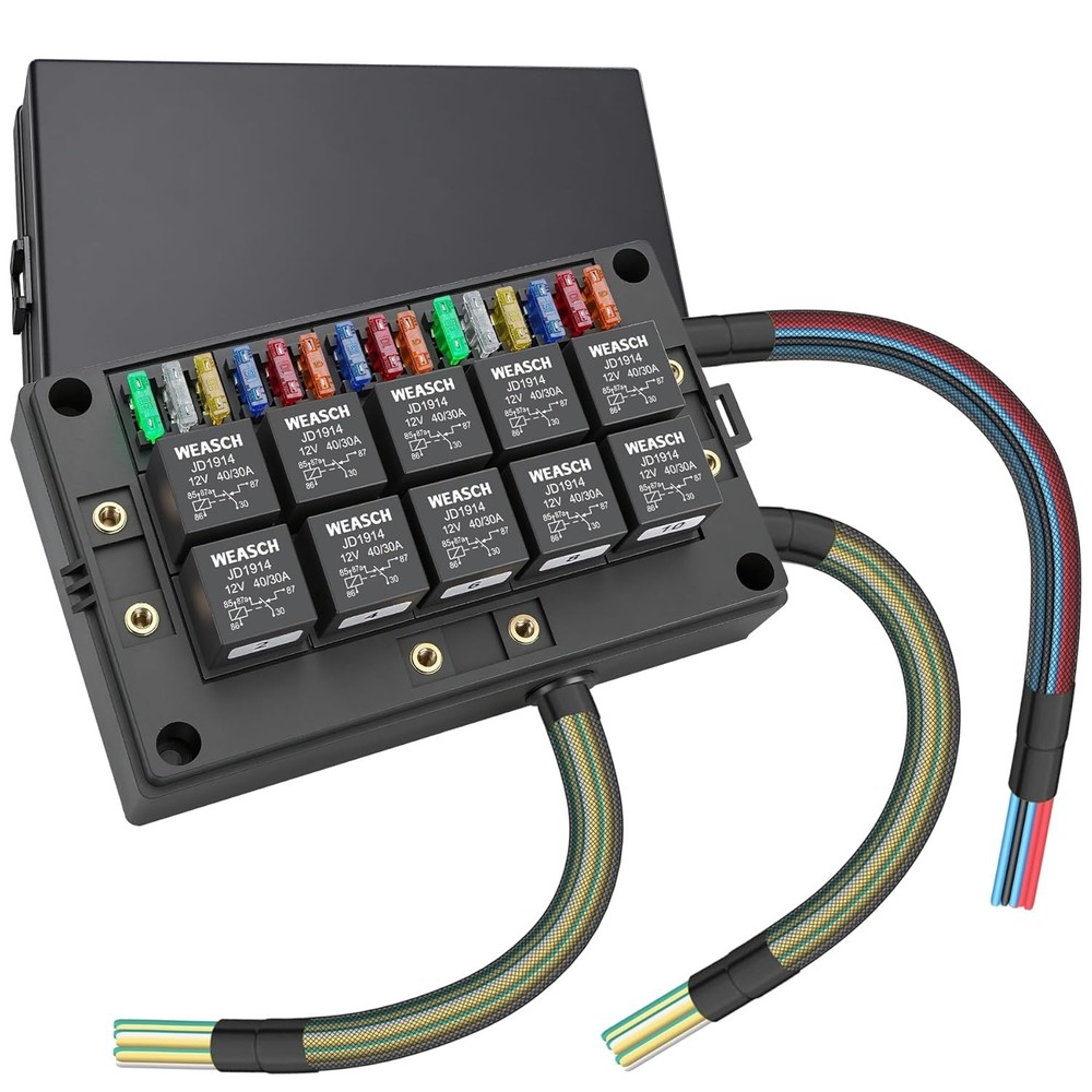 12V Relay Box 15 Way Fuse Relay Box, with Pre-Wired, 10 Relays and 15 ATC/ATO..W