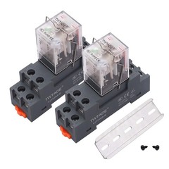 2PCS 24V DPDT Relay 10A Electromagnetic Switch with Indicator Light & Socket Bas