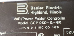 BASLER ELECTRIC VAR POWER FACTOR CONTROLLER MODEL SCP-250-G-60 P/N 9 1100 00 109