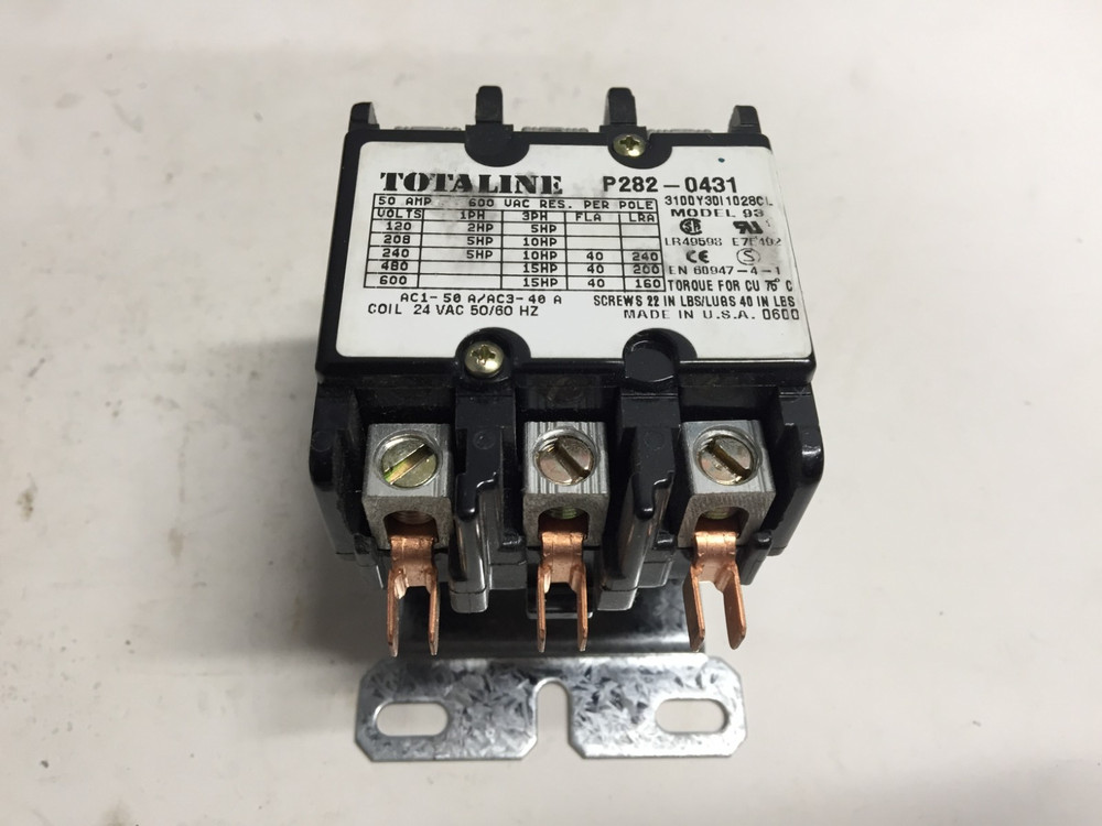 NEW TOTALINE (CARRIER) P282-0431 3 POLE 50 A 120 VAC COIL CONTACTOR