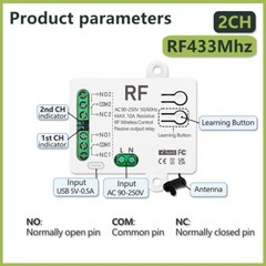 Radio Relay Remote Control Switch 433MHz 220V 230V 2 Channel Receiver with…