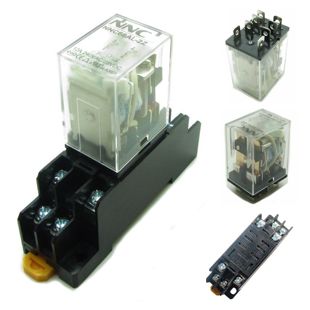 DC 24V Coil Power Relay 12A DPDT LY2NJ 8 Pin Plug in + Din Rail Socket Base
