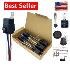 5 Pack 40/30 AMP 12V DC Waterproof Relay Kit with Heavy-Duty Pigtail, 5-PIN S…