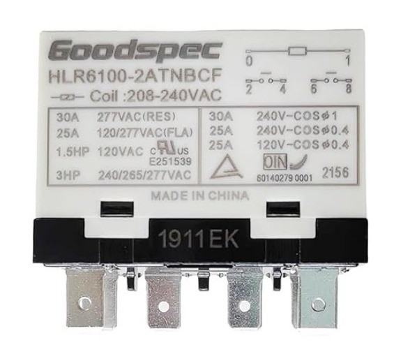 208-240VAC Compressor Relay 30A 277VAC 6 Pins