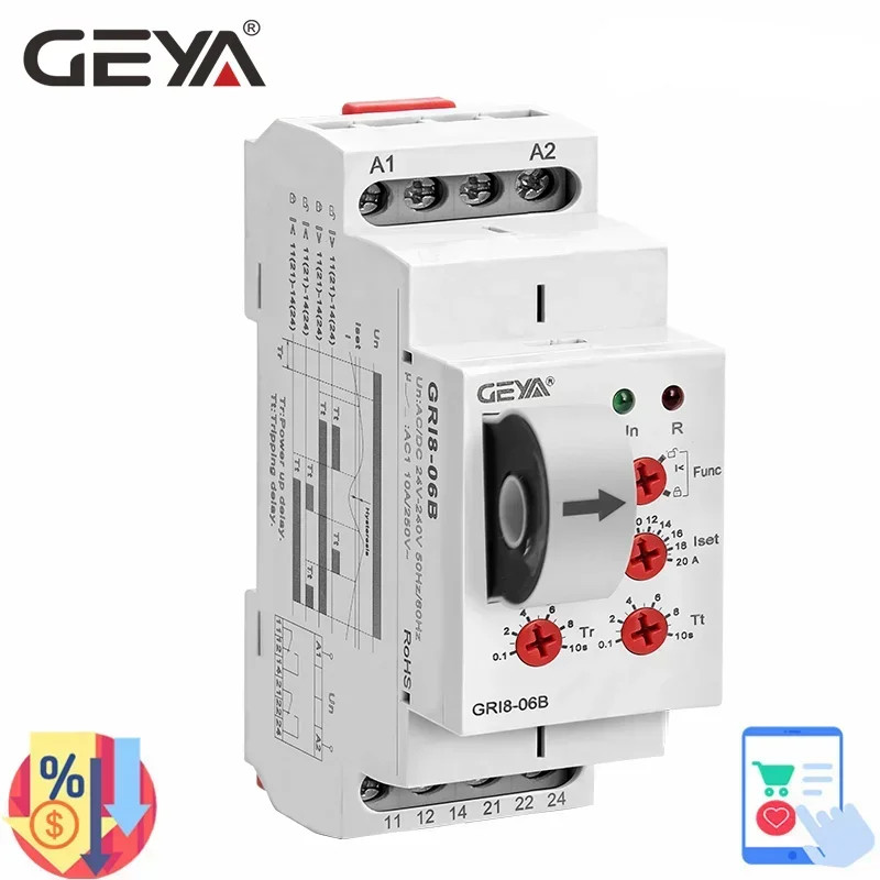 AC DC Current Sensor Relay 2NO2NC 8A Current Monitoring Relay 24-240V Wide Range