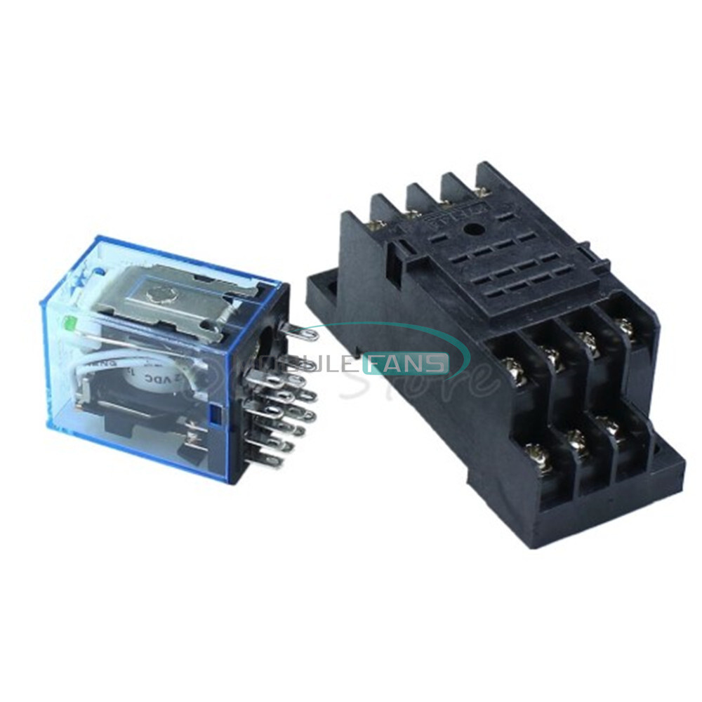MY4NJ 12V/24V/110V/220V Coil Power Relay DIN Rail Mounted Base 14 Pin 4PDT FC