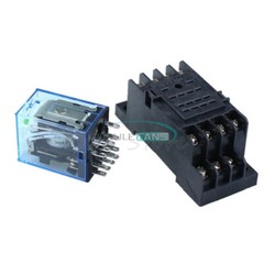 MY4NJ 12V/24V/110V/220V Coil Power Relay DIN Rail Mounted Base 14 Pin 4PDT FC