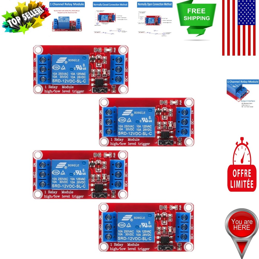 Compact 4pc 12V Relay Module with Fault-Tolerant Design & Optocoupler Isolation