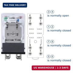 Electromagnetic Power Relay, 8-Pin 10A 12 DC Relay Coil with Socket Base, LED In
