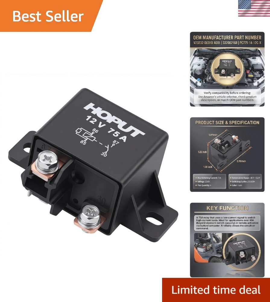 12V 75A Power Relay – Normally Open, Din Rail Mount, Copper Contacts, 1 Pack