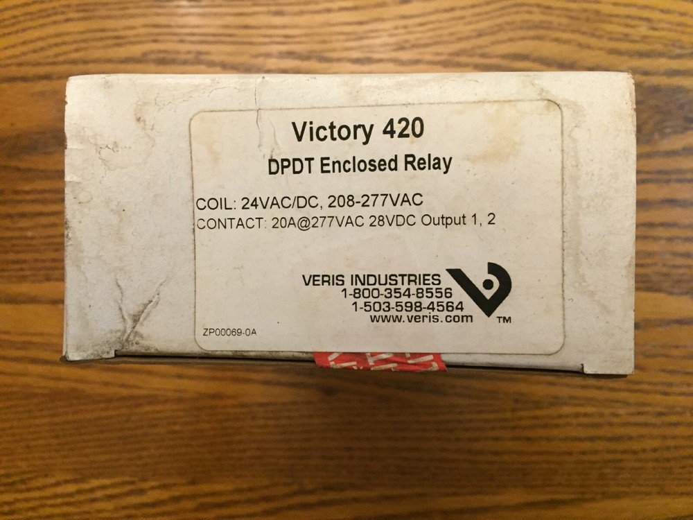 Veris Industries Victory 420; 24VAC/DC; 208/277VAC Coil; DPDT Enclosed Relay NEW