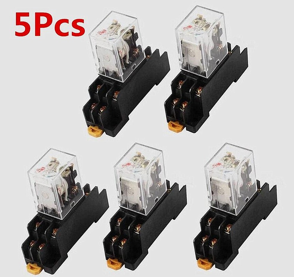 5Pcs AC 24V Coil Red Indicator Light DPDT 8 Pins Power Relay Socket Base Tool
