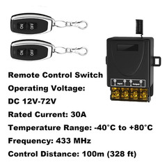 12V Remote Control Switch Wireless,Low Voltage DC 12V-72V 30A RF Relay Switch