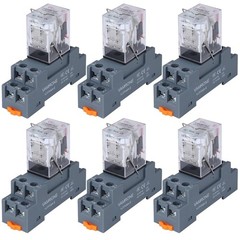 6PCS 10A Electromagnetic Relay Kit with 8-Pin Socket Base for DIN Rail Systems