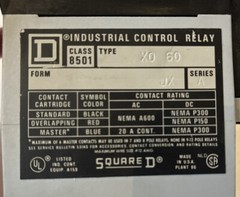 Square D Class 8501 Type X0 60 Form JK Series A Industrial Control Relay