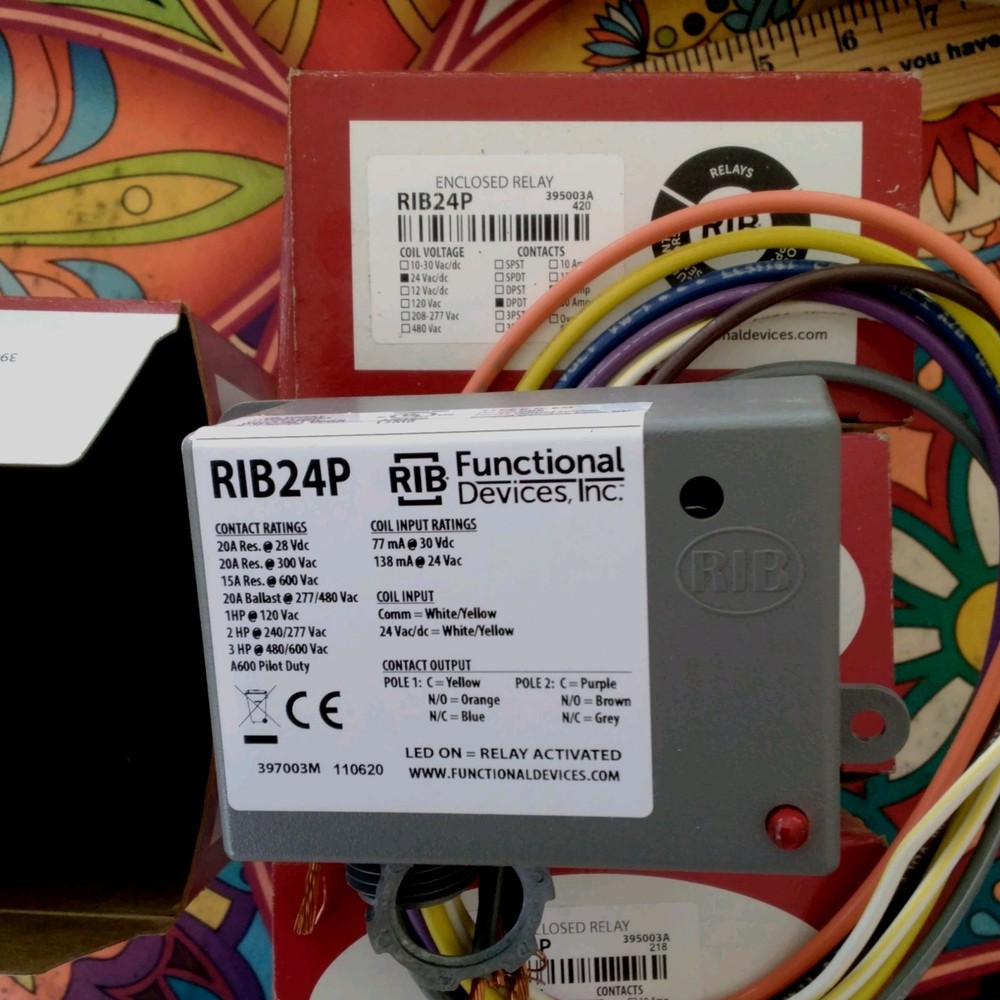 RIB RIB24P Enclosed Relay DPDT 8-Pin 24V AC/DC Coil 20A LED Indicator