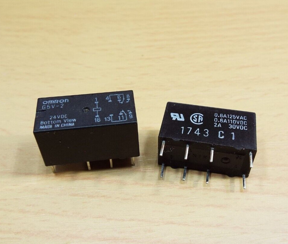 QTY2 OMRON G5V-2 BOARD MOUNT 24 VDC RELAY SWITCH MODULE DPDT 2A 30VDC .6A 120VAC