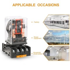 10 Pack Electromagnetic Power Relay 110V AC, 8-Pin DPDT with Base Socket for HVA