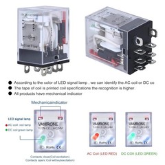 Electromagnetic Power Relay 8-Pin 10A 24V AC DPDT with LED, DIN Rail Mount, 2PCS