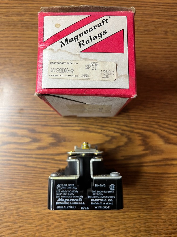 Magnecraft W199DX-2 Open Style Relay 10-12A 480-600V 50/60Hz 2HP 12VDC Coil
