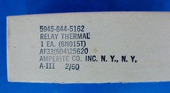 AMPERITE TUBE THERMAL RELAY 6N015T, VINTAGE, PN: 5945-644-5162; AF33(604)25620