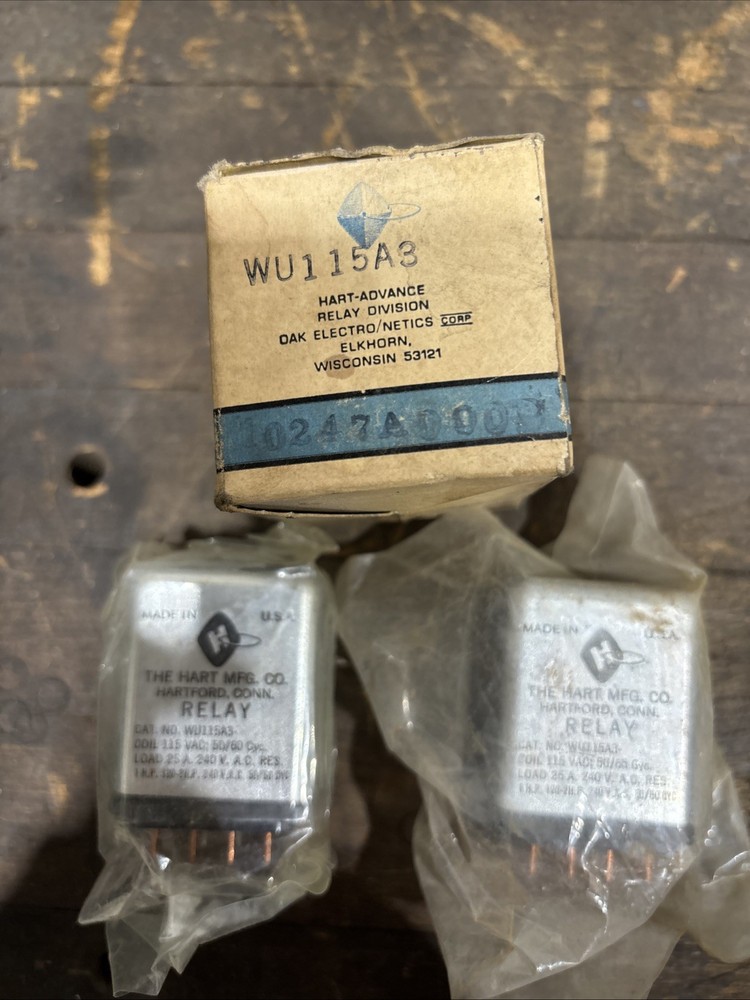 HART RELAY WU115A3 115 VAC LOAD 25 A 240VAC NEW OLD STOCK