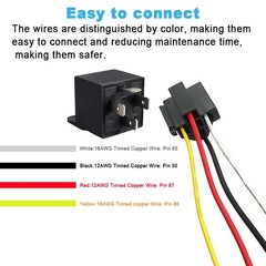 Cotonlake12V 40A 4Pin SPST Harness Sockets with Color-Labeled Wires for Autom…