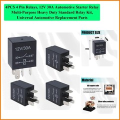 4PCS 4 Pin Relays, 12V 30A Automotive Starter Relay Multi-Purpose Heavy Duty …
