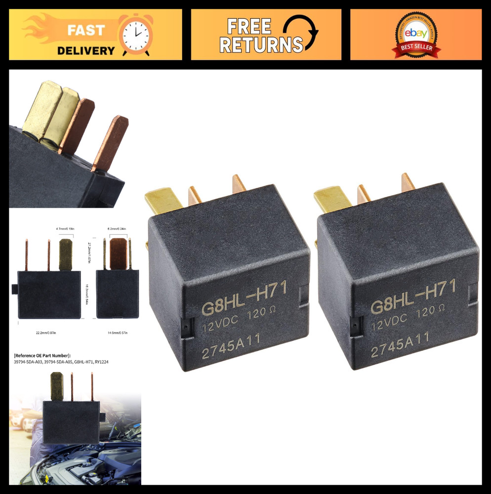 2 Pack 4 Prong AC Power Relay Assembly for Honda Accord Civic CR-V Odyssey MDX T
