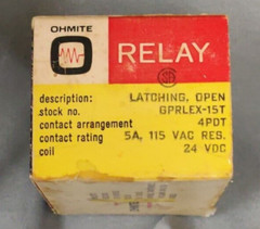 NOS – Ohmite relay GPRLEX-15T Latching, Open relay – 4PDT