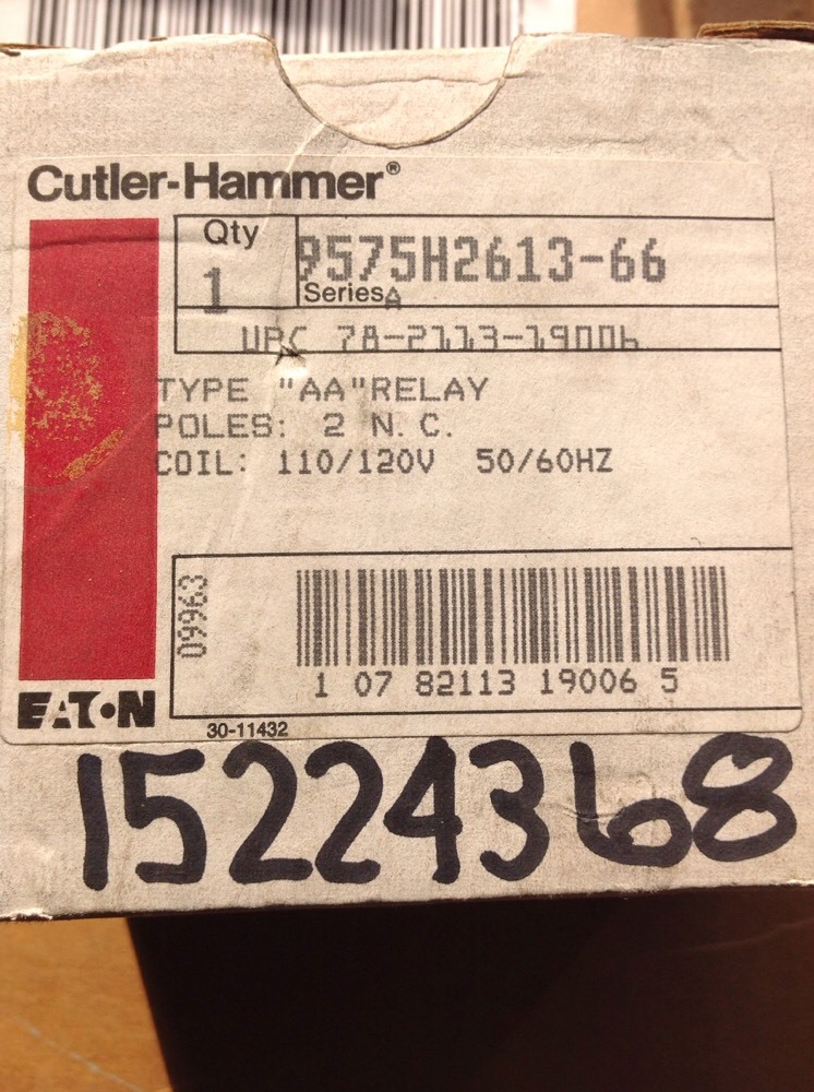 Cutler-Hammer Type AA Relay 2 Poles 9575H2613-66 Coil 110/120V 50/60HZ