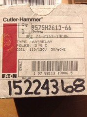 Cutler-Hammer Type AA Relay 2 Poles 9575H2613-66 Coil 110/120V 50/60HZ