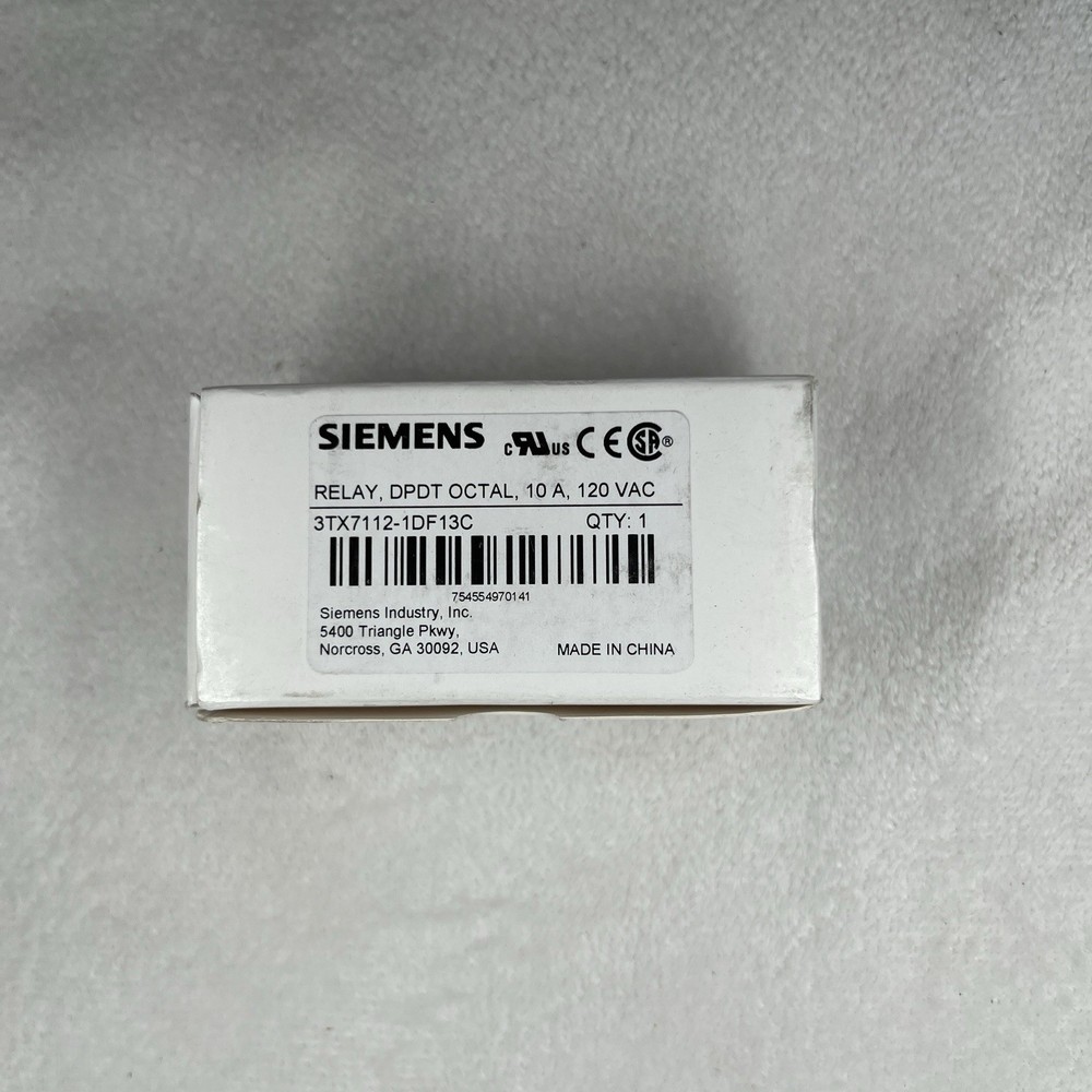 Siemens 3TX7112-1DF13C Plug-In Relay, DPDT-Octal, 10 A, 120 VAC, 8 Pin