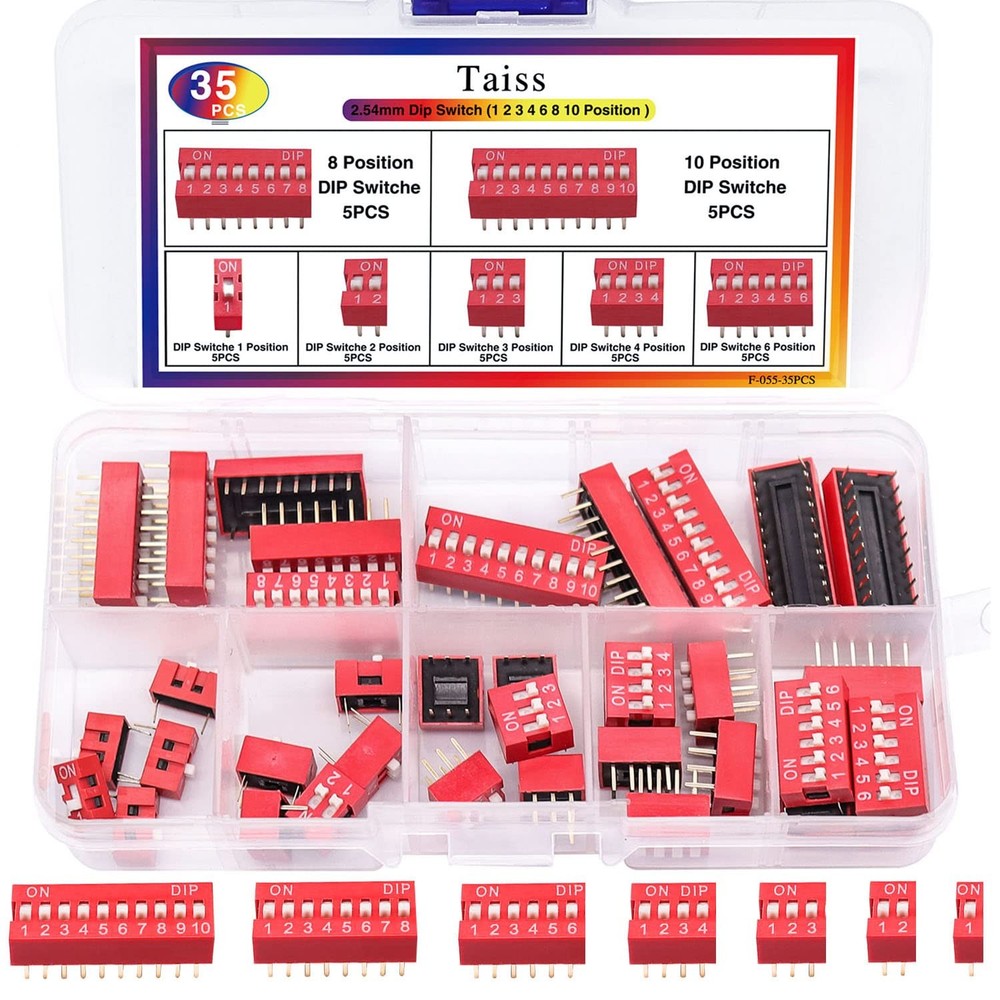 35PCS Double Row Dip Switch Assorted Kit 1 2 3 4 6 8 10 Position 2.54mm PCB M…