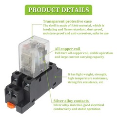 DC 12V Electromagnetic Power Relay DPDT 10A with Base and DIN Rail