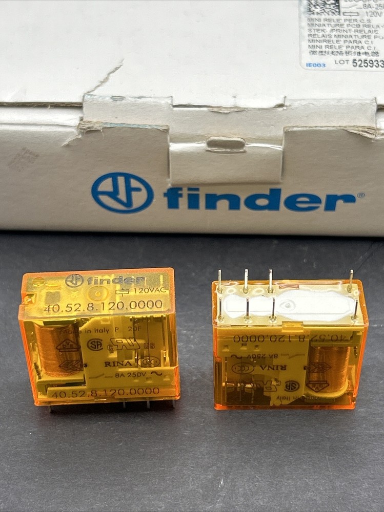 Finder Type 40.52.8.120.0000 – Relay 2C0-DPDT 120VAC Coil (Pack of 2) *NEW*